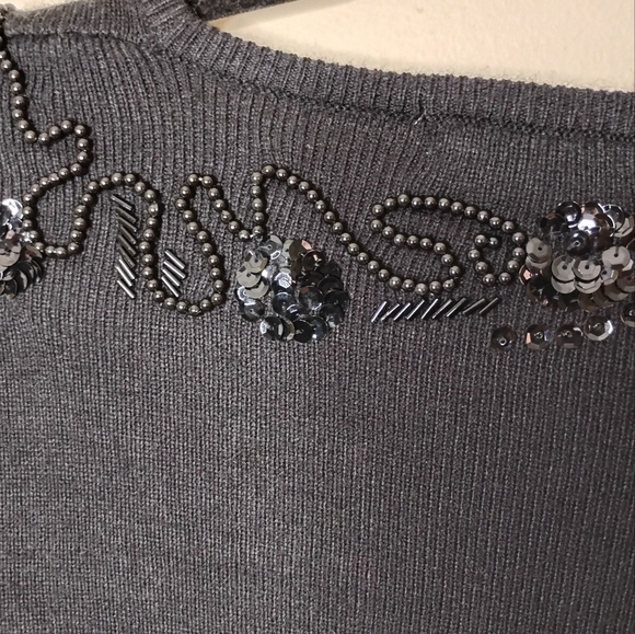 Vintage 90s Yield Black Beaded Cardigan Sweater Size M Elegant Retro Knit - Picture 5 of 7